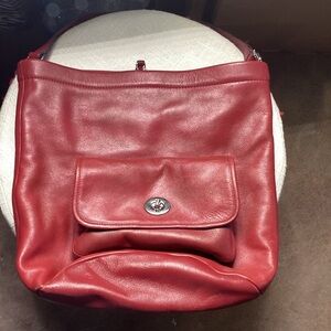Coach Red Shoulder Bag with Elegant Leather Finish